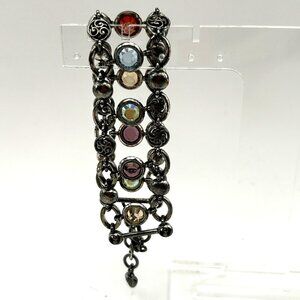 Brighton Multicolor Crystal Bracelet Oxidized Silver Tone Adjustable